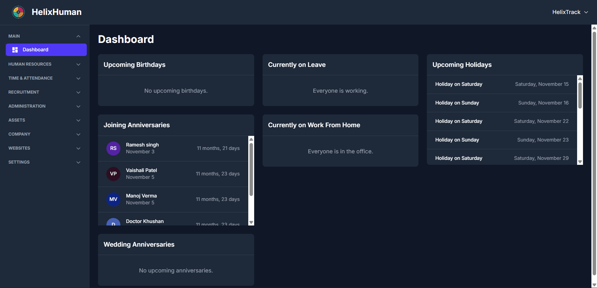HRMS Dashboard Interface